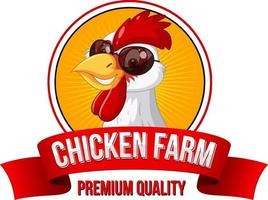 banner de calidad premium de pollo con personaje de dibujos animados de pollo blanco vector