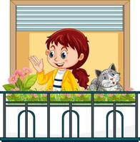 View through the window of a girl cartoon character vector