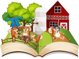 Farm scene with many squirrels by the barn vector