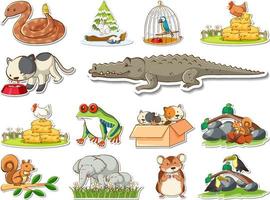 Sticker set of cartoon wild animals vector