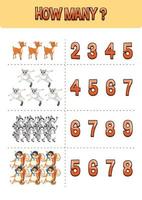 Worksheet design for counting animals vector