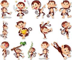 Sticker set of funny monkey cartoon characters vector