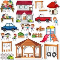 Sticker pack of playground objects vector