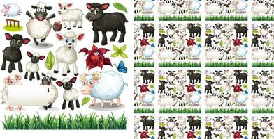 Seamless background with black and white sheep vector