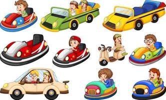 Children riding on go kart vector