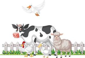 Many farm animals on white background vector