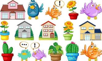 Set of houses and plants vector