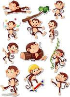 Sticker set of funny monkey cartoon characters vector