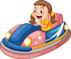 una chica conduciendo un coche de choque en un diseño de dibujos animados