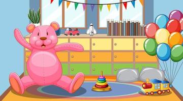 Empty kindergarten classroom interior with many kid toys vector