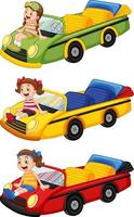 conjunto de diferentes niños con autos convertibles vector