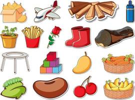 Sticker set of mixed daily objects vector