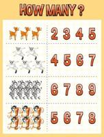 Counting number template with animal vector