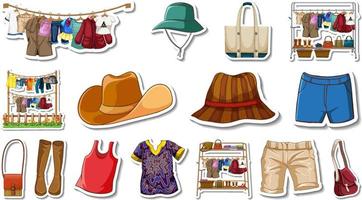 Sticker set of clothes and accessories vector