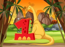 A dinosaur with number one cartoon vector