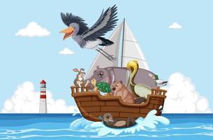 Wild animals on a boat vector