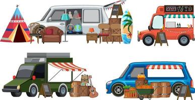 Flea market concept with different car boot sales set vector