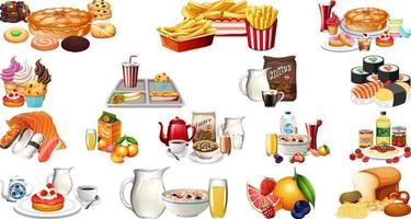 conjunto de alimentos y bebidas vector