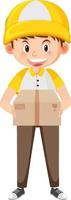 Courier man carrying carton box cartoon vector