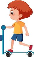 un niño parado en un personaje de dibujos animados de scooter vector