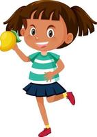 Cartoon girl holding a mango vector