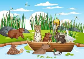 Cartoon wild animals in the forest vector