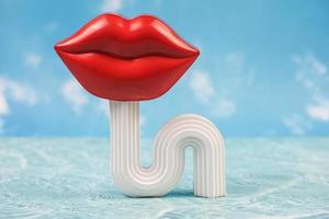 lip, female mouth. Lips with lipstick. Woman's lips close up isolated on water background. photo