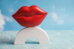 lip, female mouth. Lips with lipstick. Woman's lips close up isolated on water background. photo