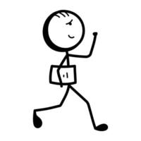 Stick figure with reports, hand drawn icon of data manager vector