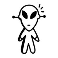 criatura espacial, icono dibujado a mano de alienígena vector