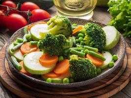 Mix of boiled vegetables, steam vegetables for dietary low-calorie diet. Broccoli photo