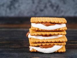 Smores, marshmallow sandwiches - traditional American sweet chocolate cookies photo