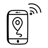 Smart location finding, doodle icon of navigation app vector