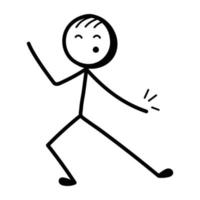 Stick figure enjoy dancing, hand drawn icon vector