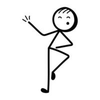 Stick figure enjoy dancing, hand drawn icon vector