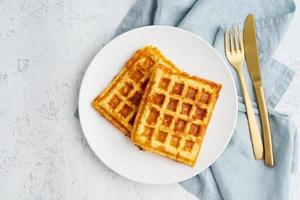 Chaffle, ketogenic diet health food. Homemade keto waffles with egg photo