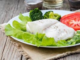 Steamed cod fish. Paleo, keto, fodmap healthy diet with photo