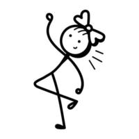 Stick figure stretching one leg up, hand drawn icon of gymnastics vector