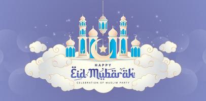 Happy Eid Mubarak greeting cards label and banner, applicable for website header, landing page, ads campaign marketing, advertising, advertisement, social media posts, label product packaging, IG feed vector