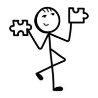 Stick figure with dollar, hand drawn icon of finance manager vector