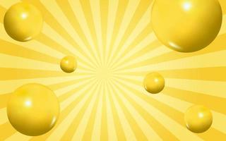 Abstract background with 3d spheres, Sun rays retro vintage style on yellow background. Vector illustration