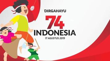 Indonesia traditional games during independence day, climbed the areca nut or greasy pole,Cracker eating, egg and spoon race, tug of war, racing inside sack happily. celebration of freedom. - Vector