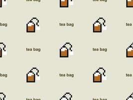 Tea bag cartoon character seamless pattern on green background.Pixel style vector