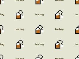 Tea bag cartoon character seamless pattern on green background.Pixel style vector