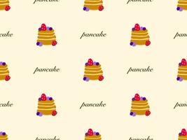 Pancake cartoon character seamless pattern on yellow background. vector