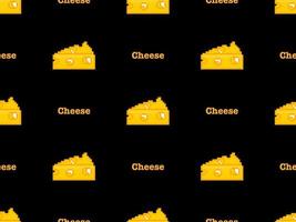 Cheese cartoon character seamless pattern on black background.Pixel style vector