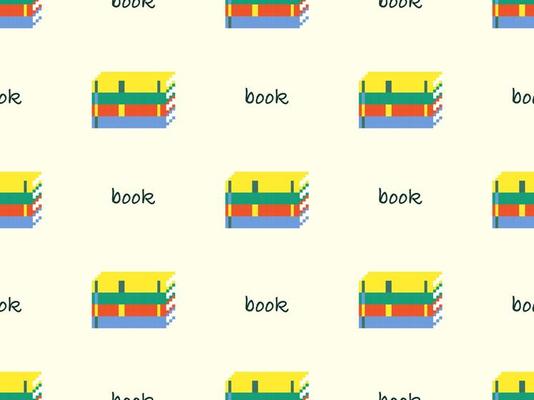Book cartoon character seamless pattern on yellow background.Pixel style