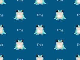 Frog cartoon character seamless pattern on blue background.Pixel style vector