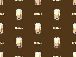 Coffee cartoon character seamless pattern on brown background.Pixel style vector