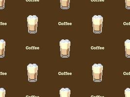 Coffee cartoon character seamless pattern on brown background.Pixel style vector